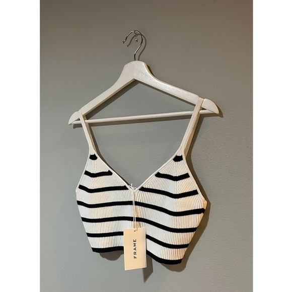 FRAME Striped Cropped Rib Bralette. - Picture 3 of 6